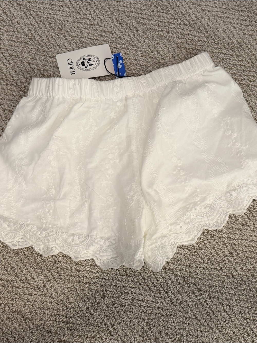 Cider White Eyelet High-Waist Scalloped Shorts